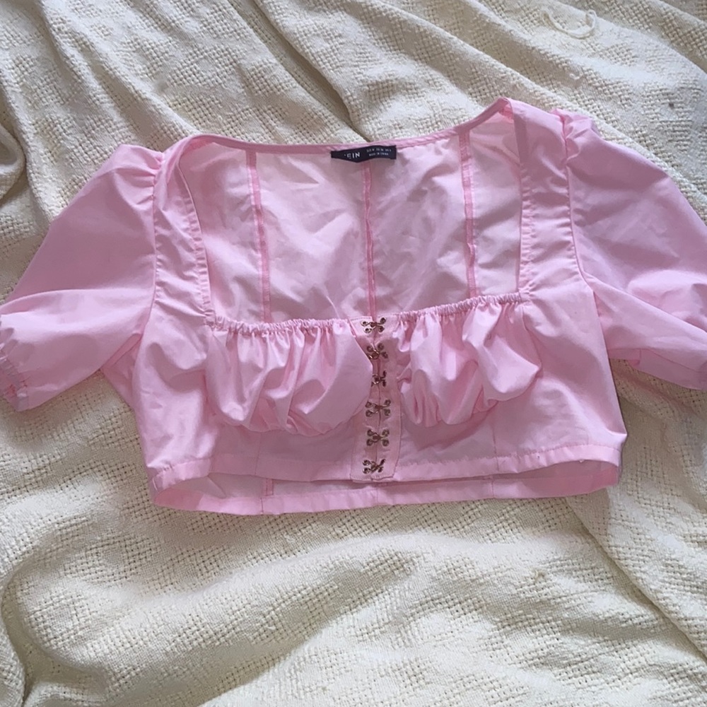 Shein Pink Hook and Eye Crop Top in Baby Pink, Size Medium